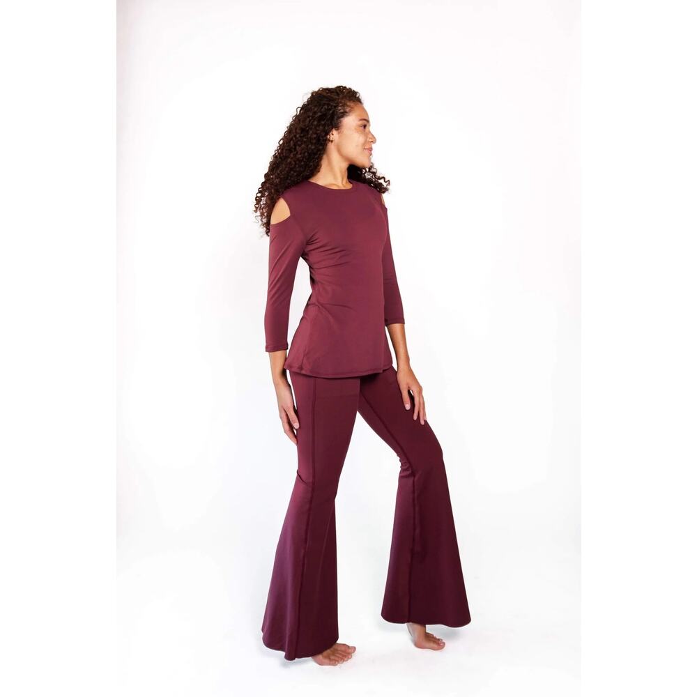 Yoga Democracy, Open Shoulder Top, Maroon - Picture 2 of 5
